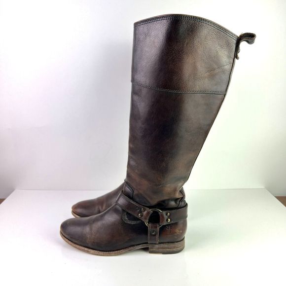 FRYE Women's Melissa Harness Extended Calf Leather Riding Zip Up Knee Boots 8B - Picture 4 of 11